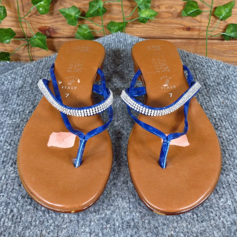 Italian Shoemakers Minley Women Thong Sandals Size 7 Dressy Casual Blue Tan‎